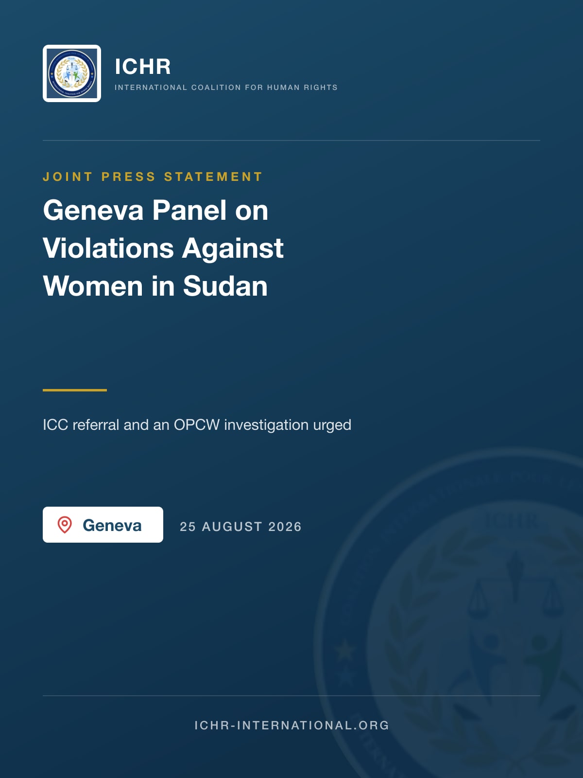 Civil Society Panel in Geneva Addresses Systematic Violations Against Women in Sudan, Urges ICC Referral and OPCW Investigation into Chemical Weapons Use