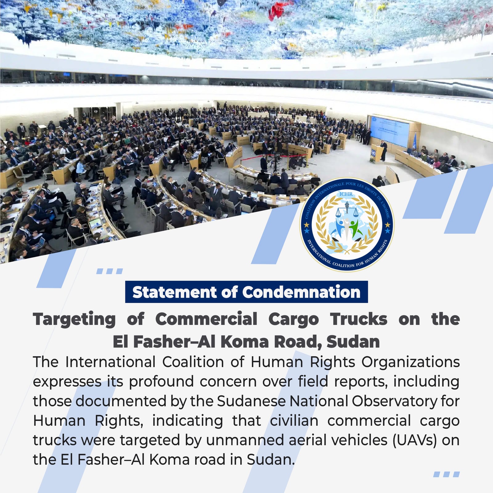 Statement of Condemnation: Targeting of Commercial Cargo Trucks on the El Fasher–Al Koma Road, Sudan