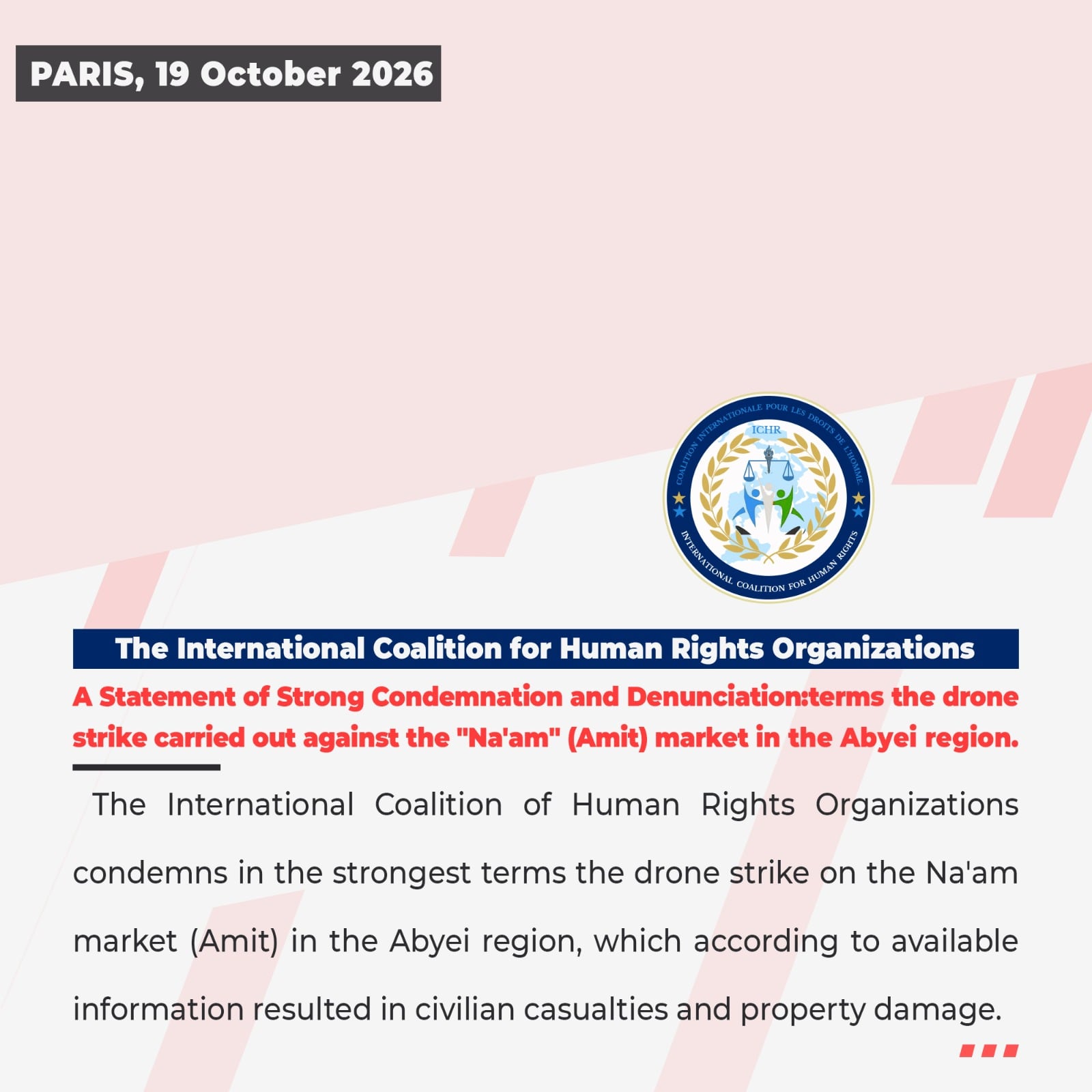 Statement of Condemnation: Drone Strike on Amiet Market in the Abyei Region