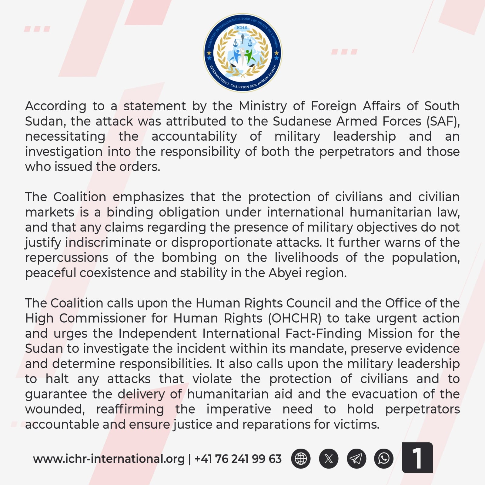 Statement card (English) issued by the Coalition, Paris, 19 October 2026.