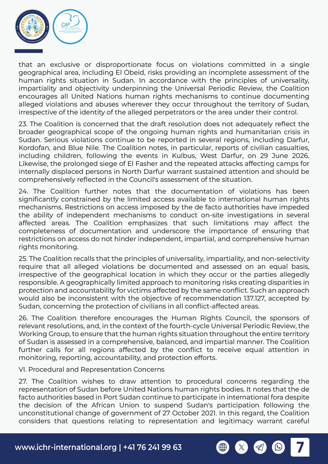 Page 7 — comprehensive documentation of violations, and the risk of a geographically selective assessment.