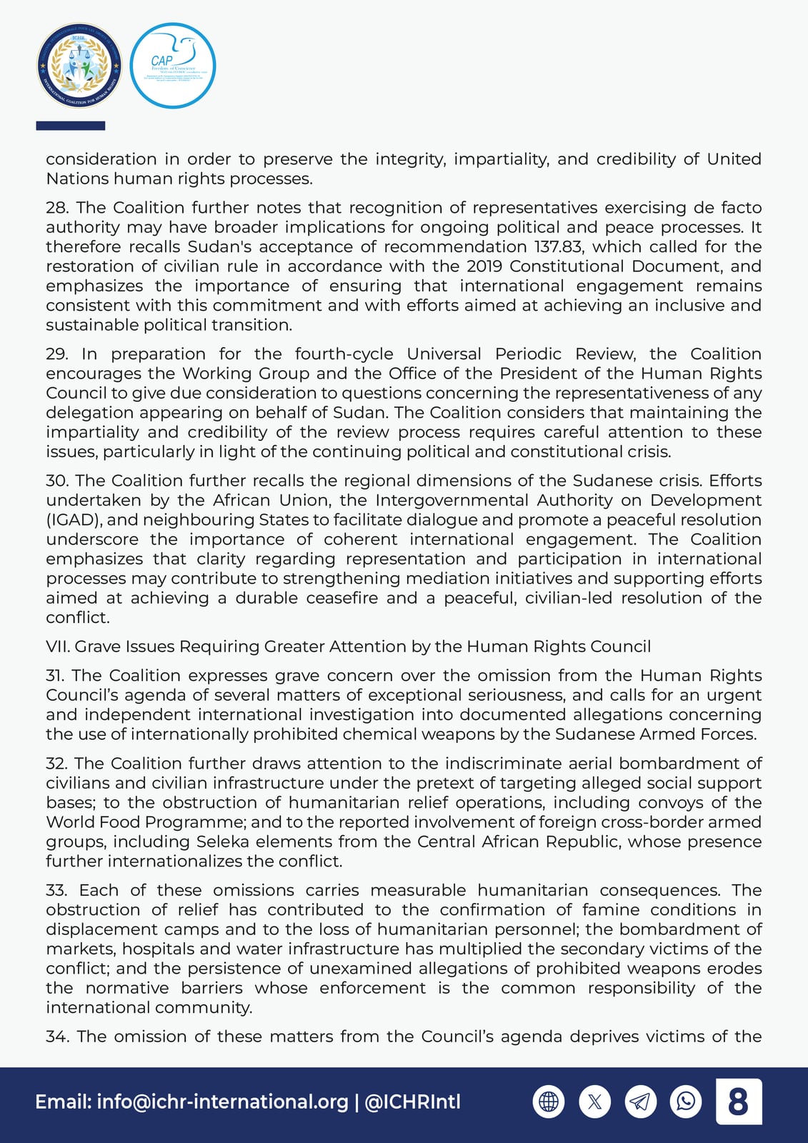 Page 8 — procedural and representation concerns, and grave issues omitted from the Human Rights Council’s agenda.
